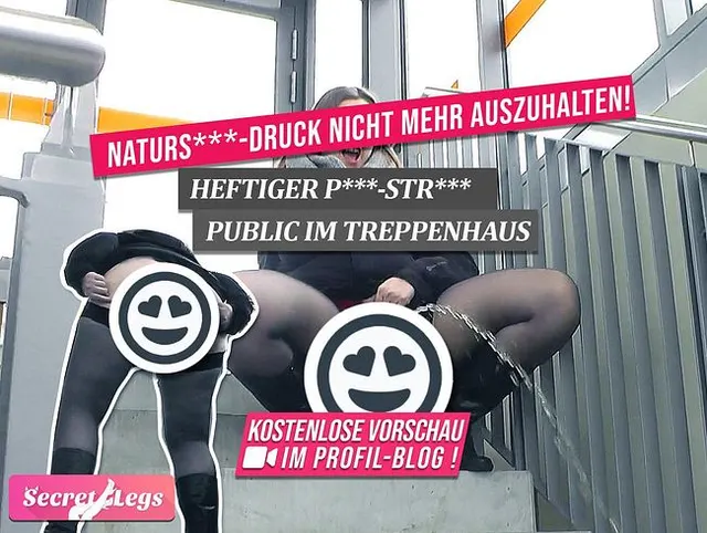 Natursekt-Druck war nicht mehr auszuhalten! - Heftiger Piss-Strahl public im Treppenhaus