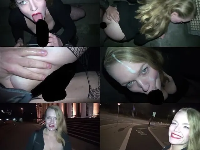 Extrem-Public geile Blondine ao gefickt, bläst und Gesichtsbesamung u läuft mit Sperma im Gesicht