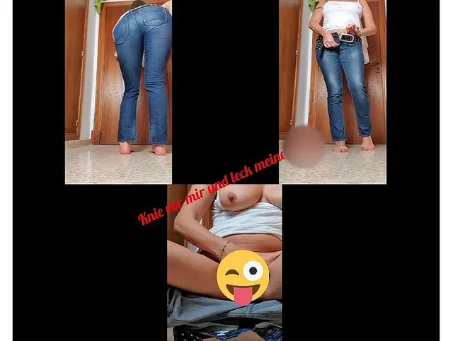 Knie vor mir und leck meine Pussy