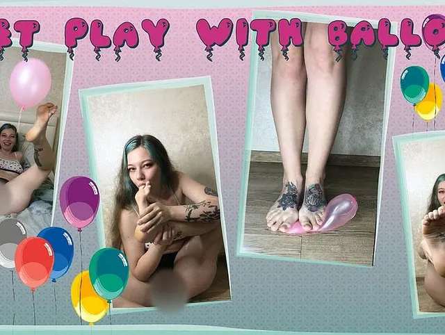 Alt-Girl leckt ihre Sohlen und trampelt mit ihren tätowierten Füßen auf Ballons herum.