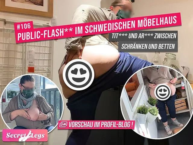PUBLIC-FLASHING im schwedischen Möbelhaus - Titten und Arsch zwischen Schränken und Betten