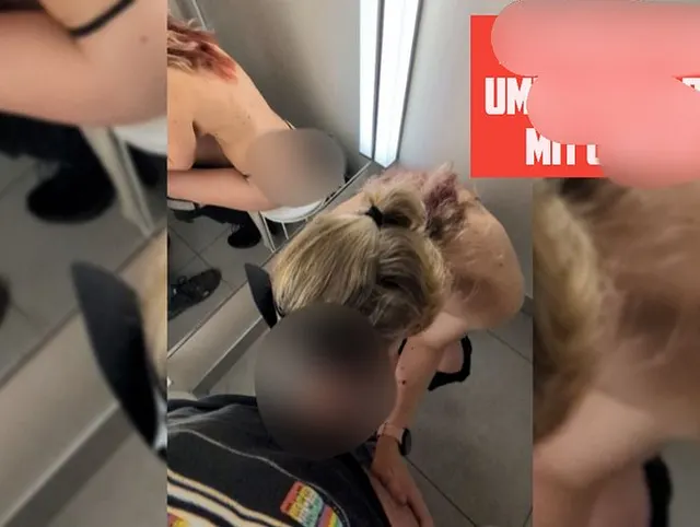 Blowjob in der Umkleidekabine - und dann noch überraschend eine Ladung ins Gesicht