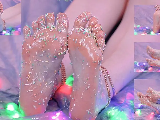 Tasty Foot Fetish And Food Fetisch In One! Candy Feet Size 10 Relax on the Party