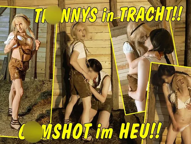 Trannys in Tracht! Cumshot mitten im Heu!!