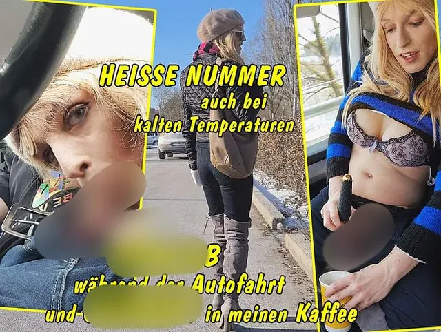 Heisse Nummer trotz eisiger Kälte! Blowjob während der Autofahrt und Cumshot in meinen Kaffee!