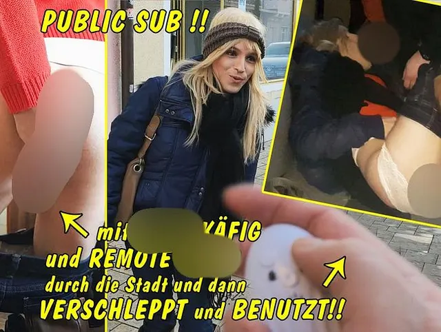 Public Sub!! Mit Peniskäfig und Remote Dildo ferngesteuert und als Blas-Schlampe benutzt!!