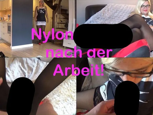 Nylonfootjob nach der Arbeit!