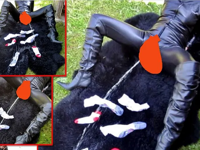 NS auf  Schaffell - Pipi-Zielschießen in Latex auf Socken