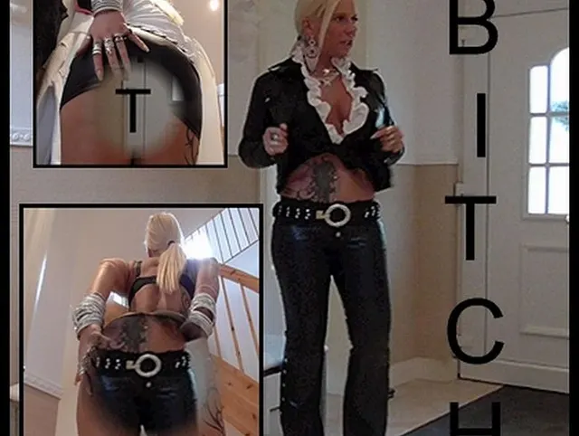 Sexy Leder Bitch mit ganz viel Schmuck und dicken Titten