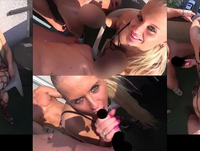 Mega geiles blondes Teen ao public auf dem Balkon gefickt mit Kumpel - 3er