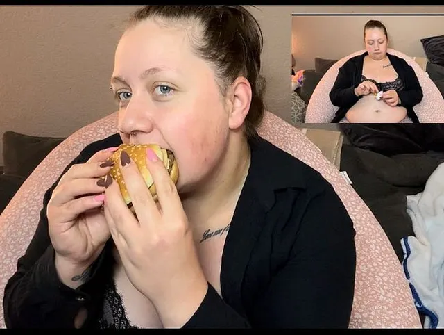 Fetisch Video sieht einer kurvigen Frau beim Essen zu