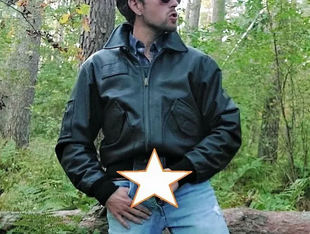 Jerk off with my leather bomber- jacket in the forests-preglow part II