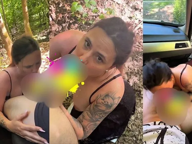 Geiler Blowjob im Auto, volle Ladung in Mund und Gesicht