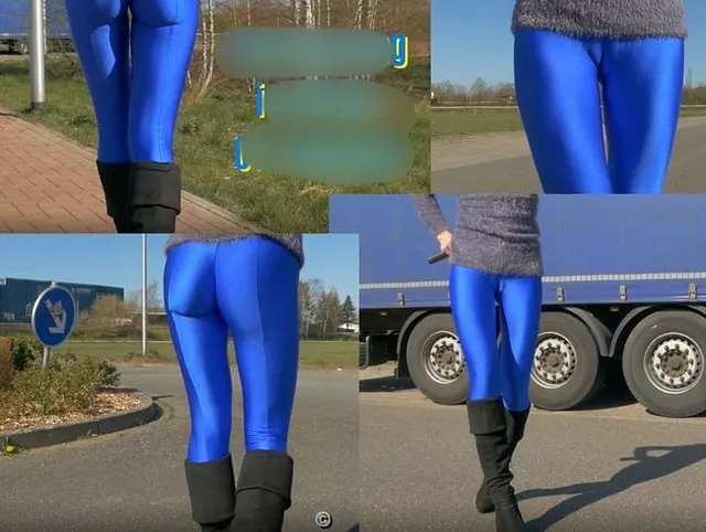 Spaziergang in blauer Cameltoe Leggings