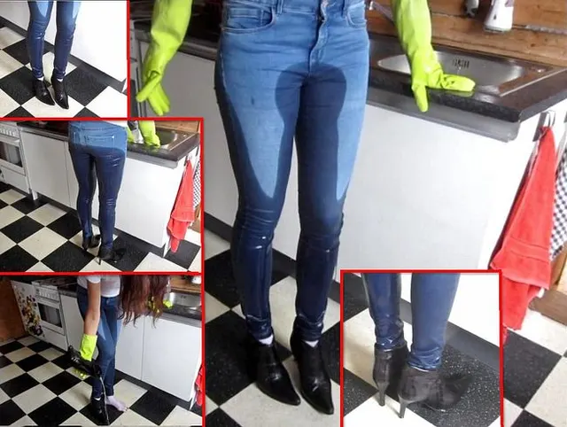 Piss beim Geschirrspülen - in Jeans + Stiefeletten