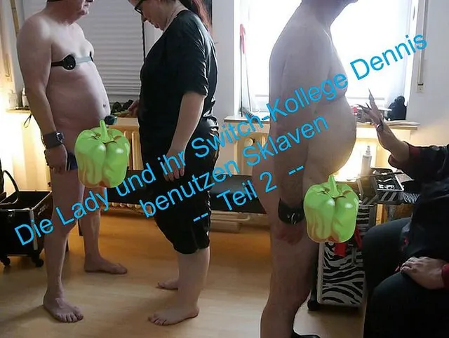 Die Lady und ihr Switch- Kollege benutzen zwei Sklaven geil Teil 2