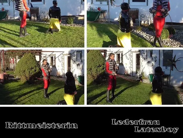 Lederfrau peischt Latexboy