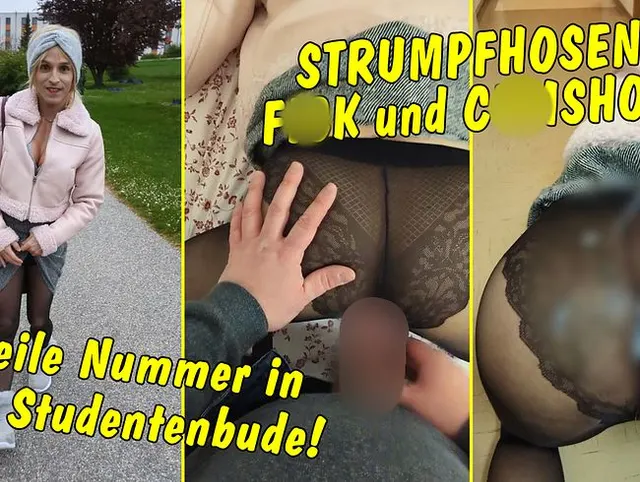 Von Student aufgerissen! In seiner Bude fickt er meine Strupfhose und spritzt sie voll!