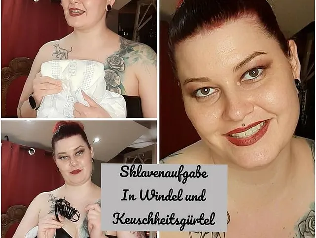 Sklavenaufgabe! In Windel + Peniskäfig verschlossen!