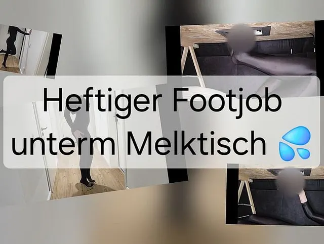 Sexy Footjob im Nylonsuit unterm Melktisch ! Krasser Orgasmus !
