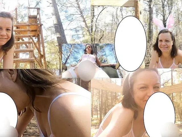 Sexy Osterhäschen findet Monsterdildo im Wald...
