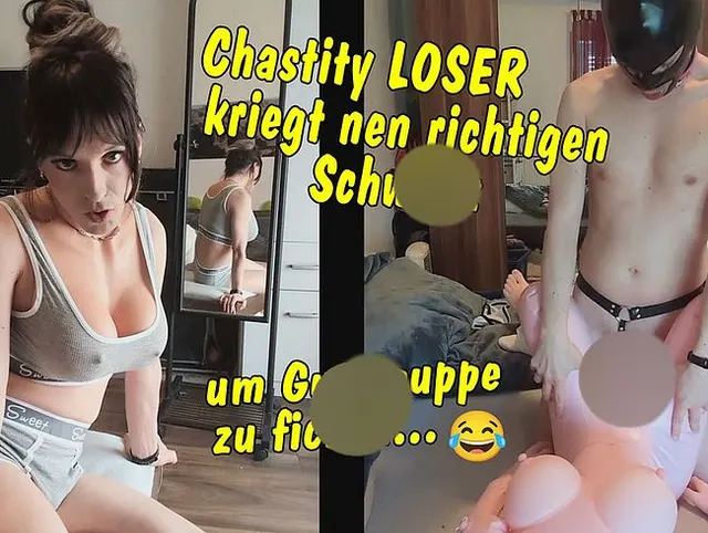 Chastity Loser kriegt endlich nen vernünftigen Schwanz... um ne Gummipuppe zu ficken!