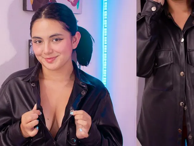 leather coat is modeled by lucy