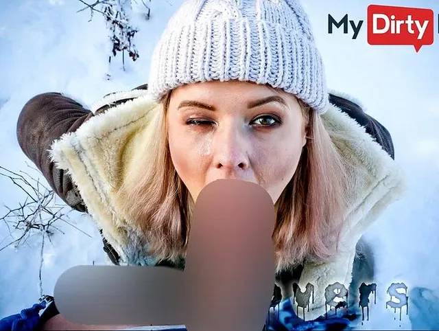 Heiße russische Milf gibt an einem frostigen Tag in Russland einen wärmenden Blowjob und bekommt Spe