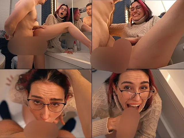 Harter Amateur-Sex im Badezimmer - Nahaufnahme, Muschifick und Gesichtsbesamung