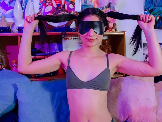 Blind challenge? submissive combs her hair with two high tails