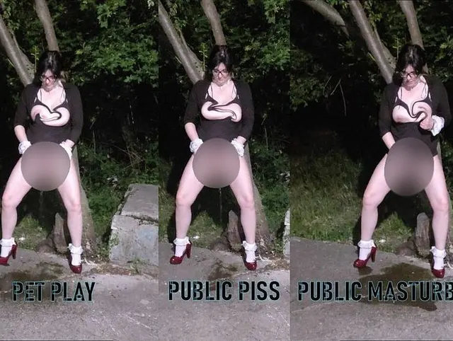 Öffentliche Pisse in roten High Heels, großer Orgasmus des Teenagers