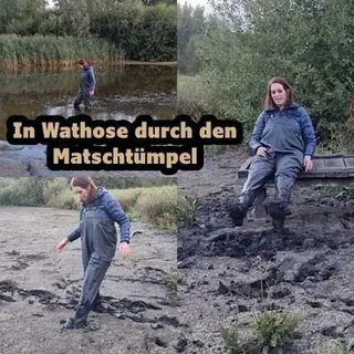 In Wathosen durch den  Schlamm