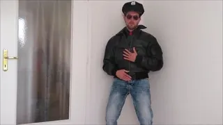 Horny jerk off in leather