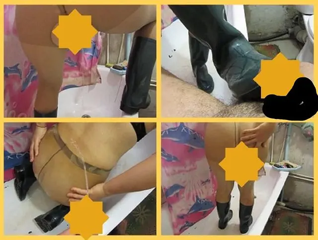pissing in rubber shoes and nylon