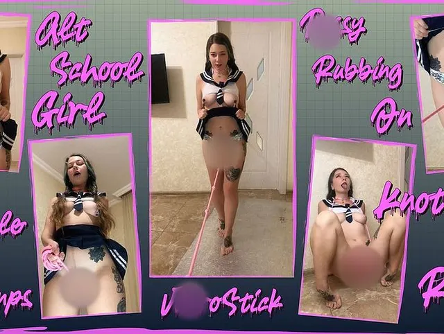 Alt School Girl Pussy Ribbing auf geknotetem Seil. Bondage, Nippelklammern, VibroStick.