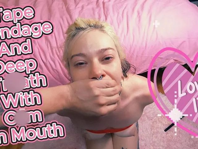 Tape Bondage Deepthroat mit Sperma im Mund