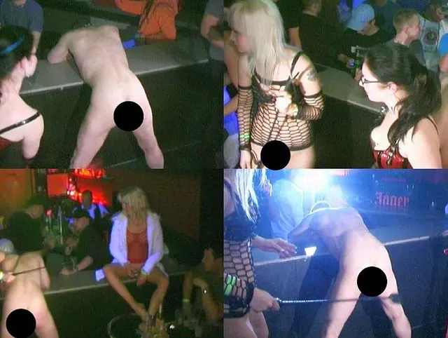 Mitten in der Disko - Zwei Ladies quälen einen Sklaven