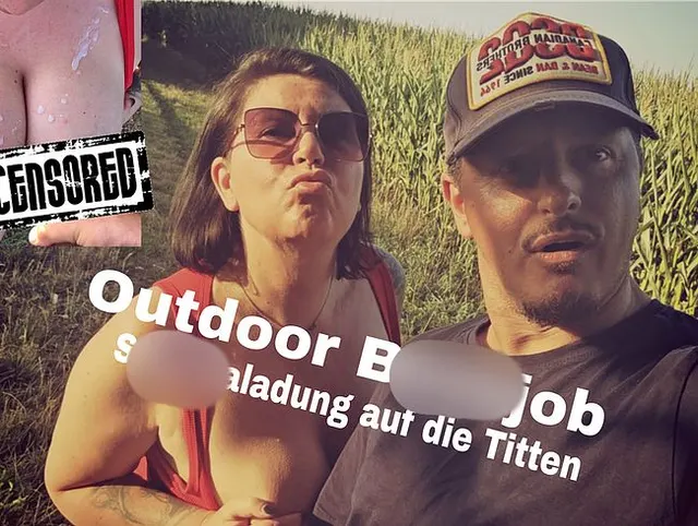 Outdoor Blowjob mit Fire Fox.Spermaladung auf ihre Titten