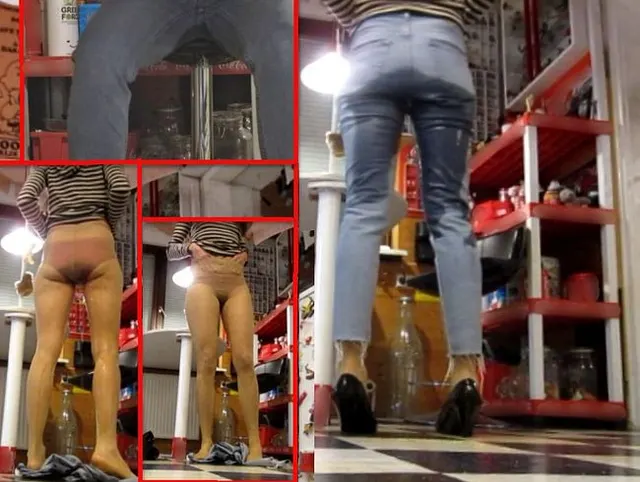 Pipi in der Küche -  Piss in Jeans und  Nylon-Strumpfhose