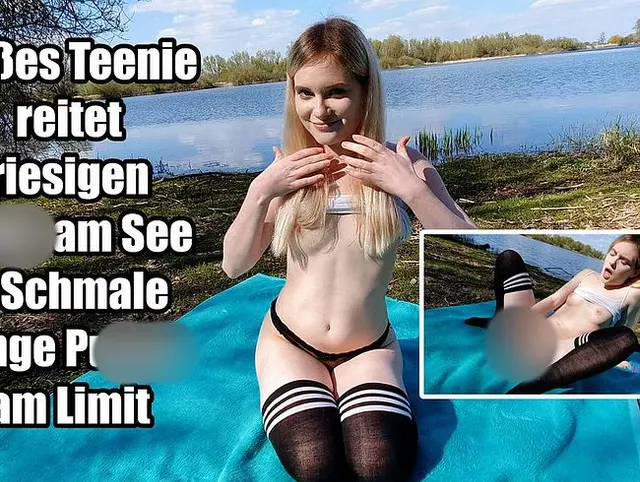 Süßes Teenie reitet riesigen Dildo am See – Schmale enge Pussy am Limit!