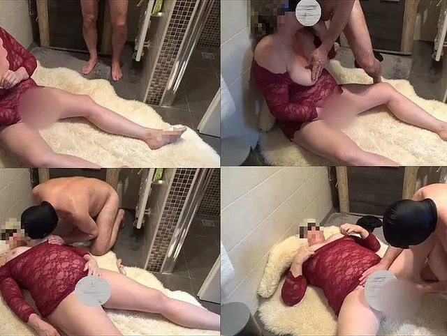 Im transparenten weinroten Kleidchen geil auf dem Fell mit dem Vibrator besorgt bekommen