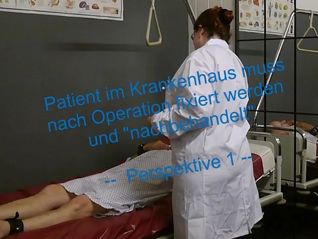 Patient im Krankenhaus muss nach Operation fixiert werden und "nachbehandelt" -- Perspektive 1 --