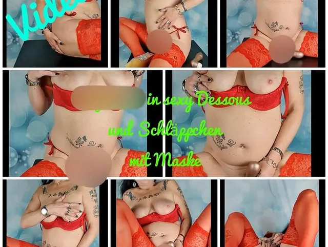 Orgasmus in sexy Dessous,Maske und Schläppchen