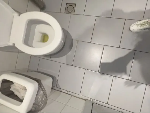 Auf einer öffentlichen Toilette bei offener Tür zu pissen, während andere Leute versuchen, hineinzukommen