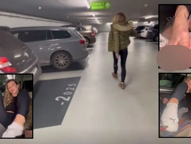 Im Parkhaus erwischt - POV Fußkontrolle bis er SO VIEL abspritzt & ich wegdurfte