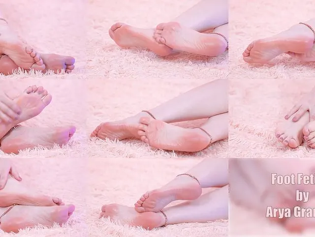 Oily size 10 feet self massage and relax, close up barefoot