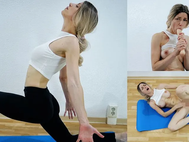 Beim Yoga überrascht Teil 2 - Ich schaffe es nicht ganz den großen Dildo in meine Kehle zu drücken