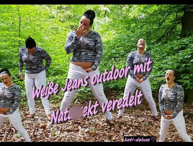 Weiße Jeans outdoor mit Natursekt veredelt