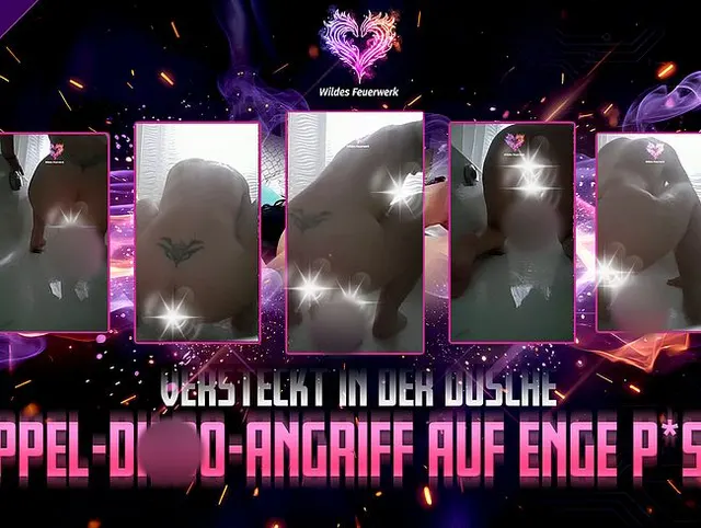 Versteckt in der Dusche: Doppel-Dildo-Angriff auf Enge Pussy