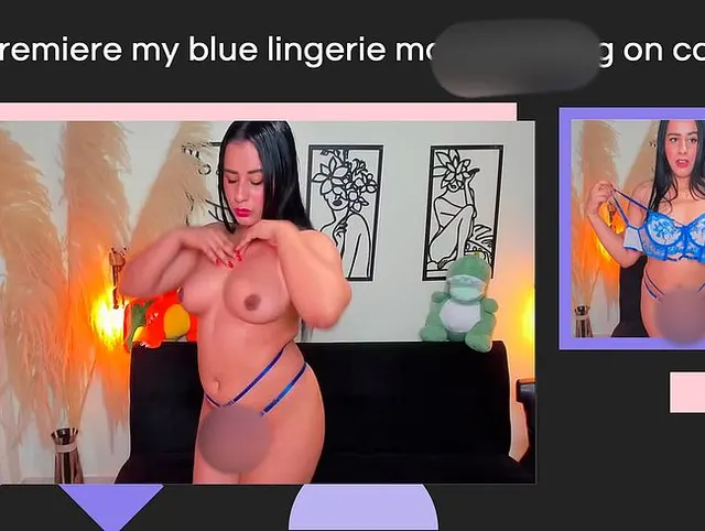 Ich zeige meine blauen Dessous und masturbiere vor der Kamera